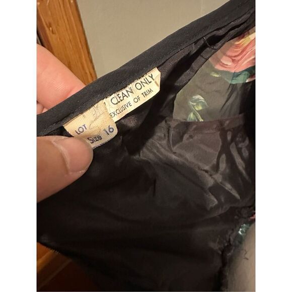 Vintage Blouson Style Black Semi Sheer Layered Floral Dress Rhinestone Size M - Picture 10 of 16